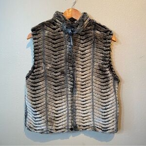 Black Mountain Faux Fur Vest Size S Mob Wife Glam Brown Full Zip Pockets Outdoor